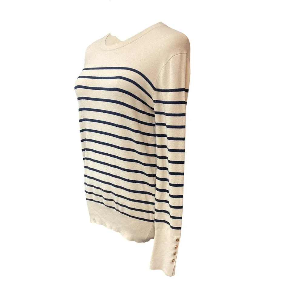 Zara Women's Striped Printed Crewneck Knitted Long Sleeve Pullover Sweater Sz XL